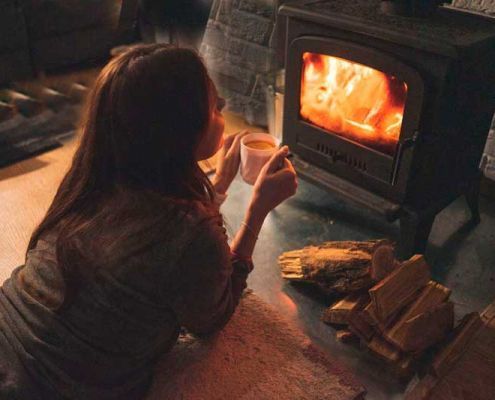 casa rural cerca senda del oso con chimenea